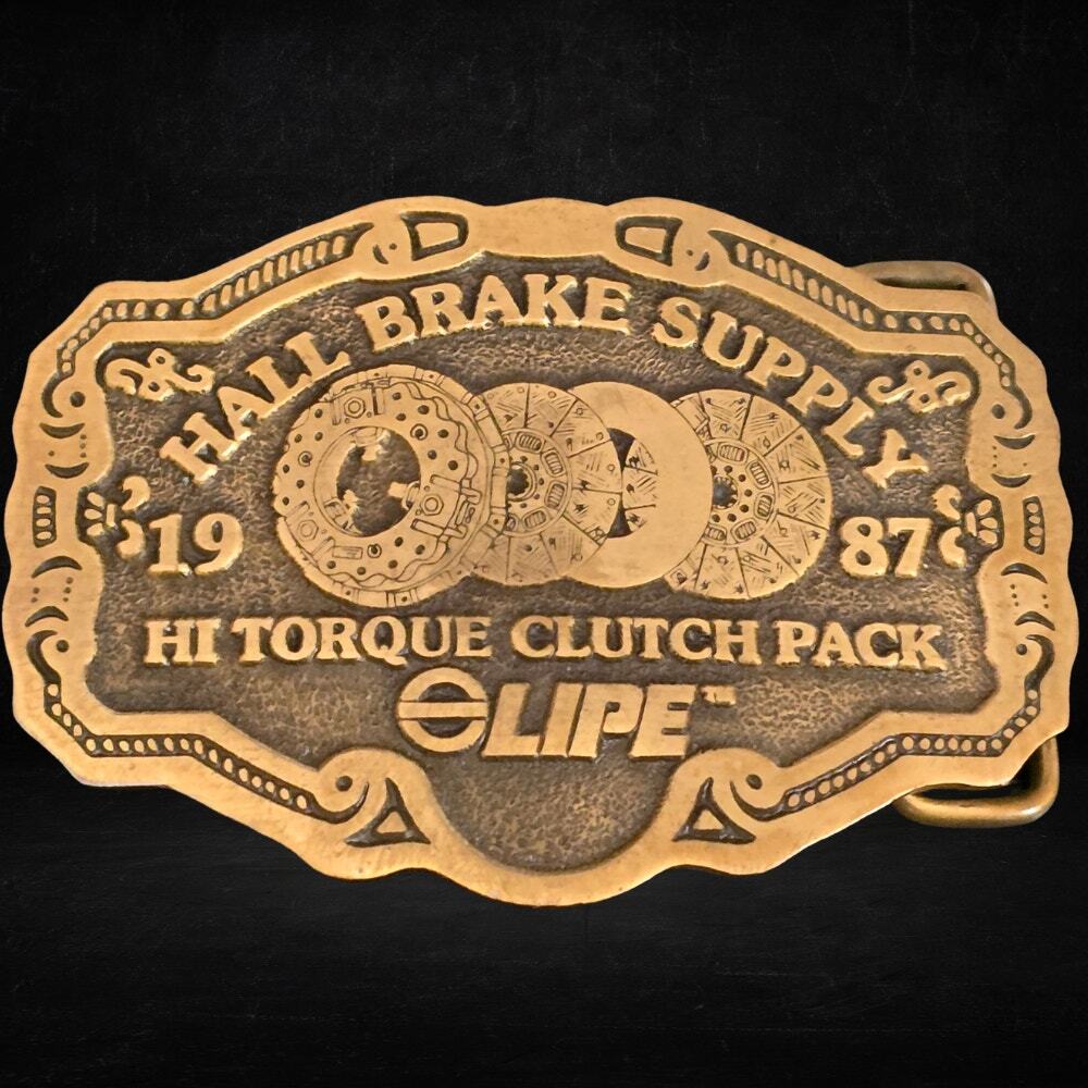 Vintage 1987 Hall Brake Supply Brass Belt Buckle 25/360 LIPE Clutch CD Hit USA